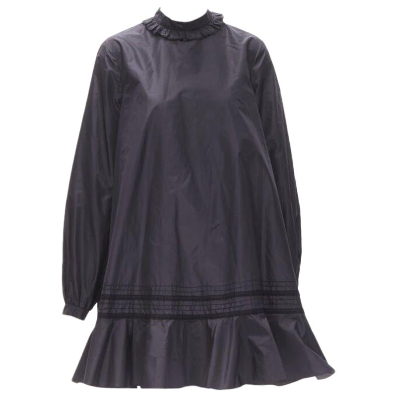 CHRISTIAN DIOR black 100% silk lace trim collar flared skirt muumuu dress FR42 L For Sale