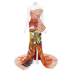 rare MOSCHINO Couture! 2014 Runway orange Cheetos Junk Food bow gown IT38 XS