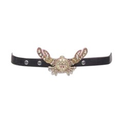 DSQUARED2 2005 gold pink crystal embellsihed crab black leather belt