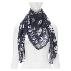 ALEXANDER MCQUEEN Signature navy blue white skeleton skull print scarf