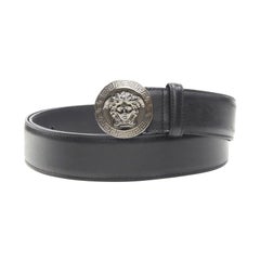 VERSACE Biggie Medusa Medallion Coin silver buckle black belt 110cm 42-46"