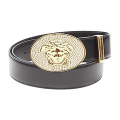 VERSACE La Medusa crystal gold buckle black leather belt 110cm 42-46"
