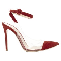 GIANVITO ROSSI Plexi red suede clear PVC ankle strap pump EU38.5