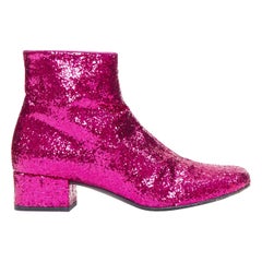 SAINT LAURENT Babies 40mm hot pink glitter chunky heel chelsea Stiefel EU38.5