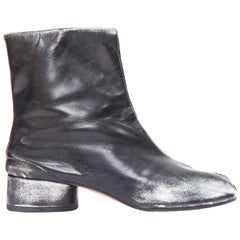 MAISON MARGIELA Tabi silver painted black distressed ankle boots EU38