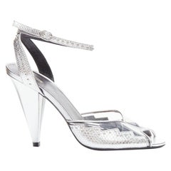 CELINE Hedi Slimane silver leather PVC conical heels EU38