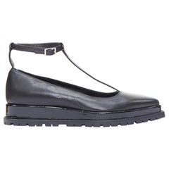 SACAI black mismatch leather patent strappy t bar maryjane shoes EU38
