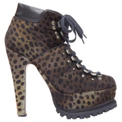 ALAIA brown leopard calf hair lug sole platform booties EU37