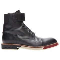 LOUIS VUITTON Sword black leather LV logo hiking lace up boots UK7.5 EU41.5