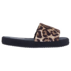 DOLCE GABBANA brown leopard towelling padded foam slides slippers EU41