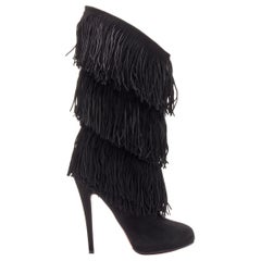 CHRISTIAN LOUBOUTIN Forever Tina 130 black suede fringe platform boots EU37.5