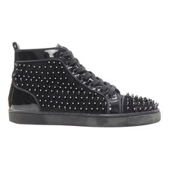 CHRISTIAN LOUBOUTIN Louis black velvet crystal spike stud high top sneaker EU41