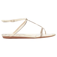 JIMMY CHOO nude scaled leather strappy thong flat sandals EU37