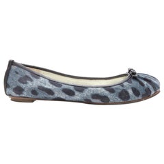DOLCE GABBANA blue denim leopard leather bow ballerina flats EU36.5