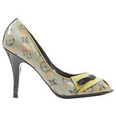 LOUIS VUITTON 2008 Richard Prince denim yellow monogram peep toe heel EU37