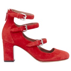 TABITHA SIMMONS Moda red suede leather silver buckles strappy heels EU37