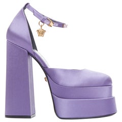 VERSACE Runway Aevitas 155 lilac purple satin gold crystal Medusa platform EU41