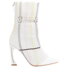 CHRISTIAN DIOR Raf Simons 2015 Runway white woven leather heeled boots EU36