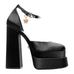 VERSACE Runway Aevitas 155 black satin gold crystal Medusa double platform EU38