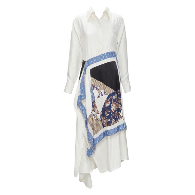 3.1 PHILLIP LIM white silk oriental print metal chain tassel wrap dress US2 S For Sale