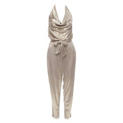DIANE VON FUSTENBERG Carolette liquid metal gold halter backless jumpsuit S
