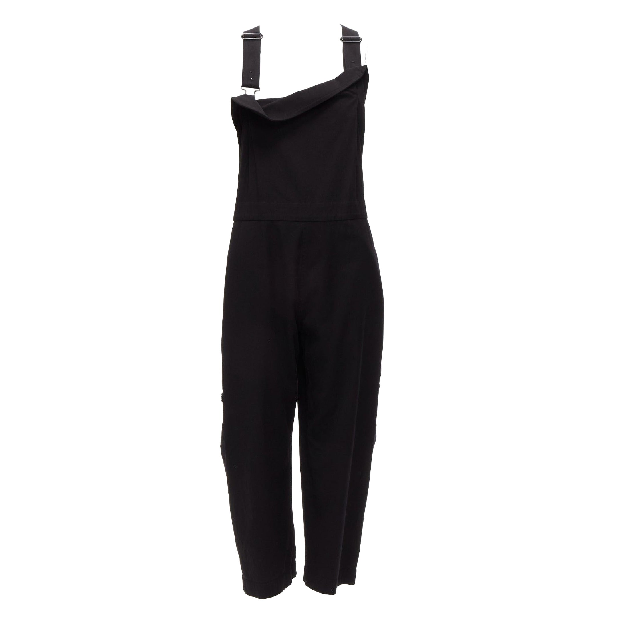 Y'S Yohji Yamamoto salopette nera in misto cotone con bottoni e cavallo sceso JP1 S