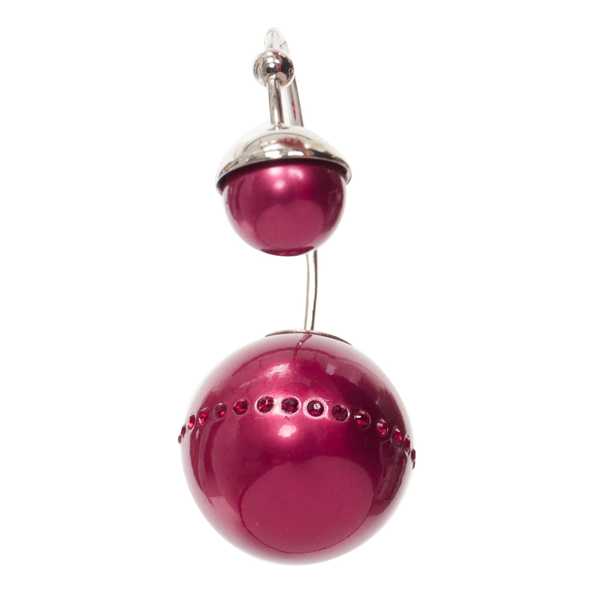 DIOR Tribales pealescent red faux pearls crystal orbital pin earrings Pair
