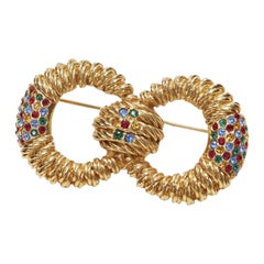 BALENCIAGA Vintage gold-tone crystal embellished interlinked pin brooch
