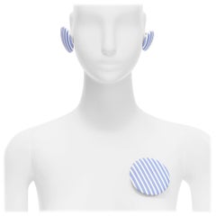BALENCIAGA azul rayas tela insignias redondas pendientes tachuelas Set 3