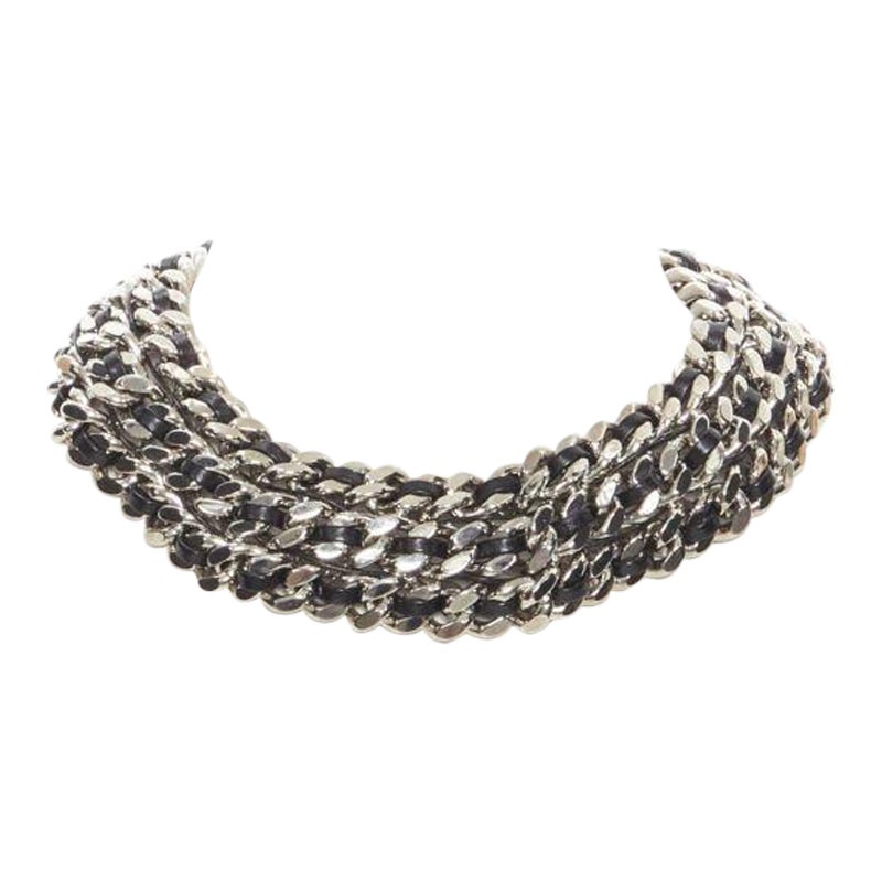 SAINT LAURENT Hedi Slimane Runway silver chunky chain leather necklace