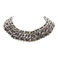 SAINT LAURENT Hedi Slimane Runway silver chunky chain leather necklace