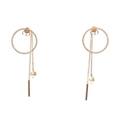 DIOR gold CD logo crystal pave hoop pearl pin drop stud earrings pair