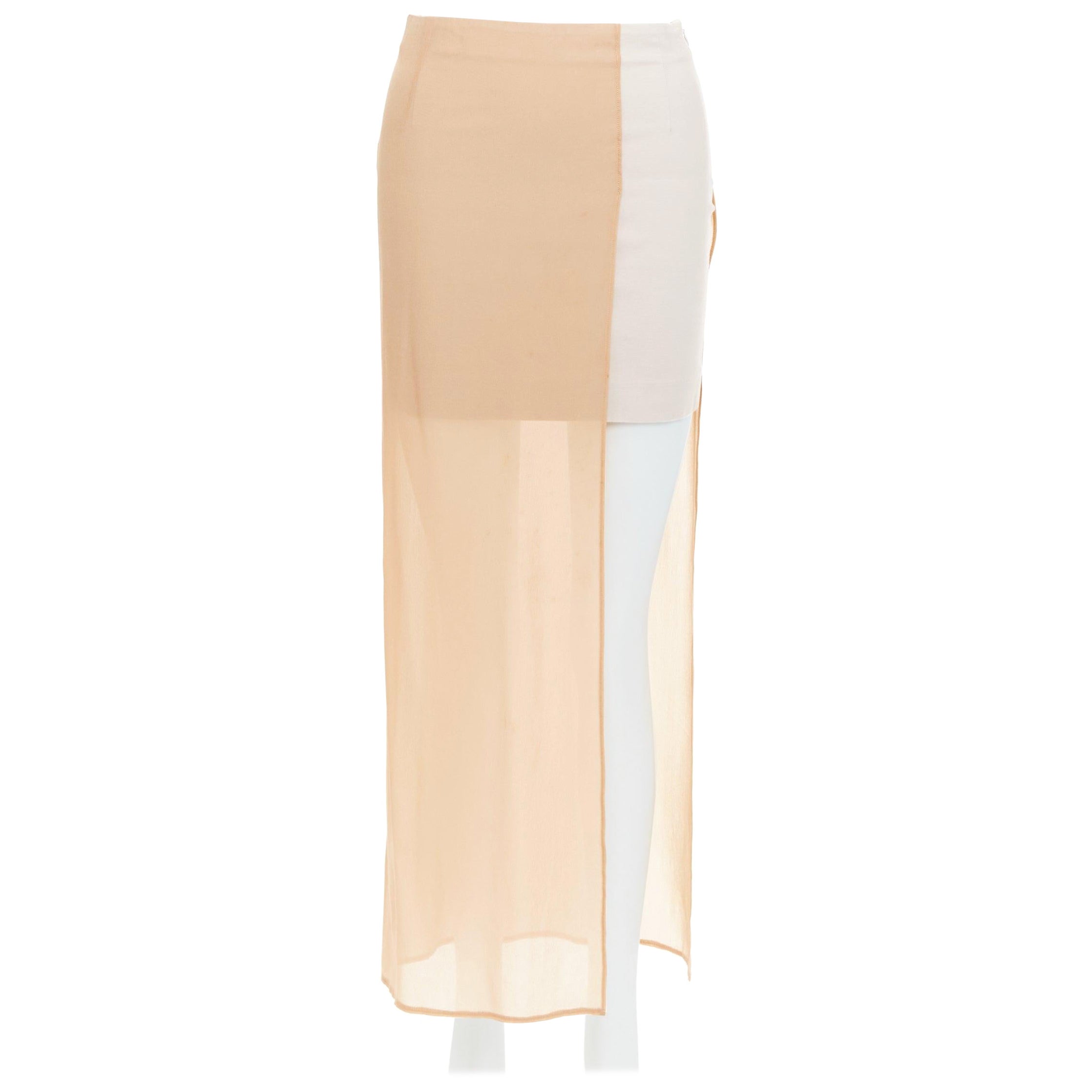 MAISON MARGIELA 2013 nude cream sheer layered asymmetric skirt IT38 XS For Sale