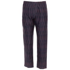 DRIES VAN NOTEN 100% silk black red ikat print tapered pants IT46 S