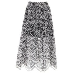OSCAR DE LA RENTA 2015 falda anglais bordada de algodón y seda negra US0 XS