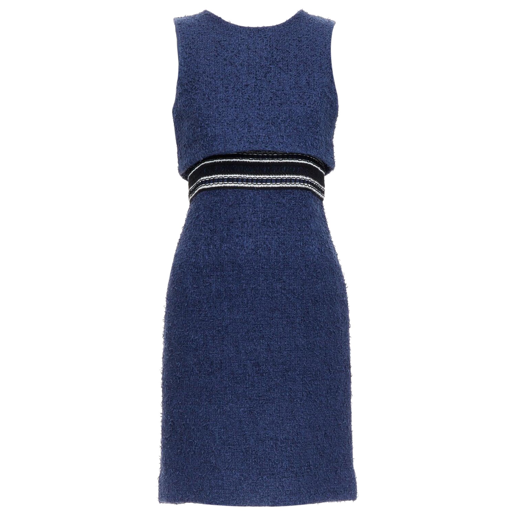 OSCAR DE LA RENTA 2017 robe en tweed de coton mélangé marine US0 XS