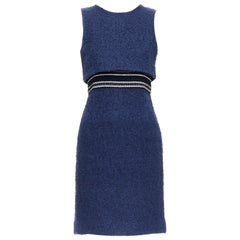 OSCAR DE LA RENTA 2017 navy cotton blend tweed layered dress US0 XS