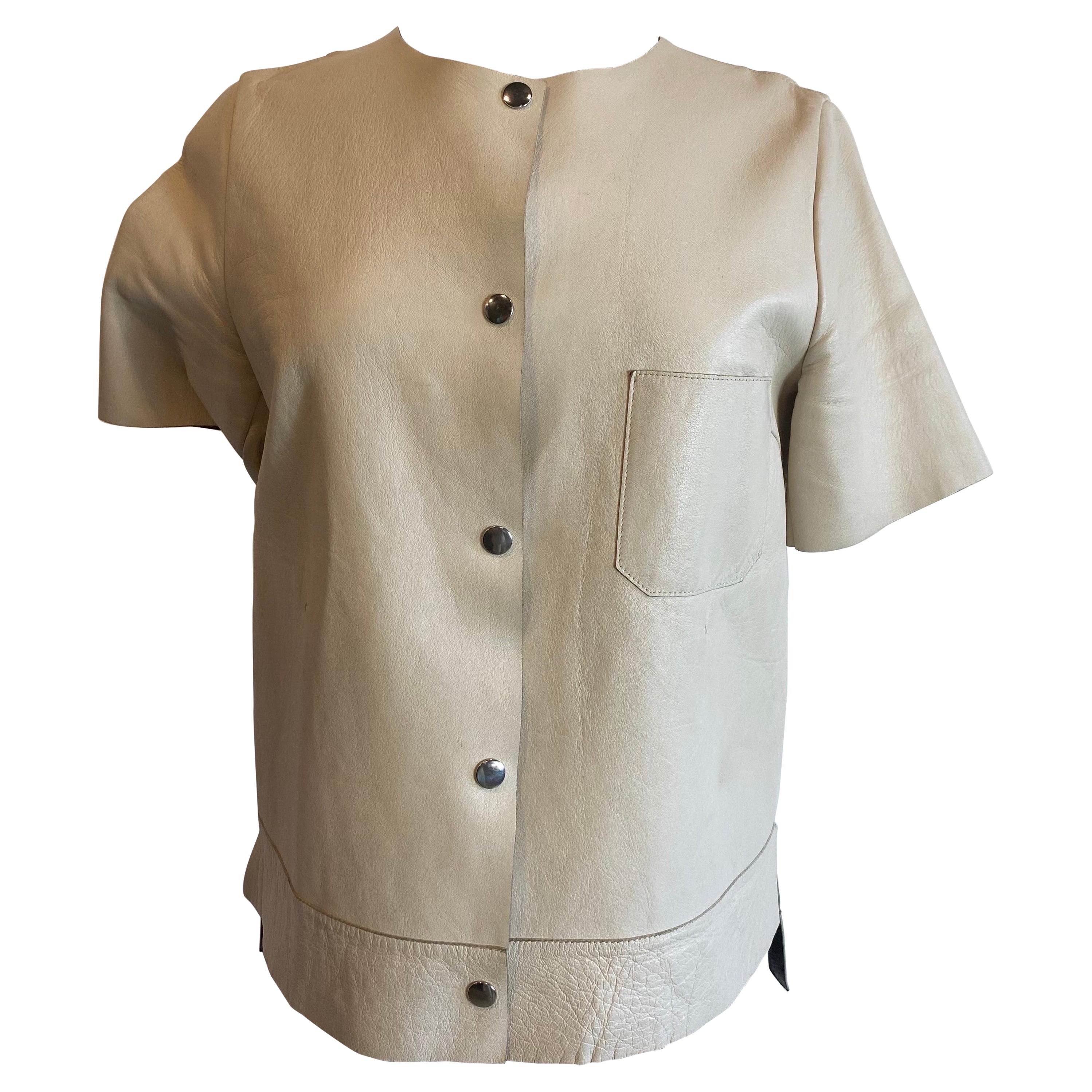 Marni beige leather short-sleeved jacket For Sale