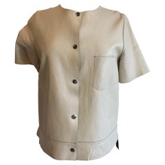Chaqueta de piel beige de manga corta Marni