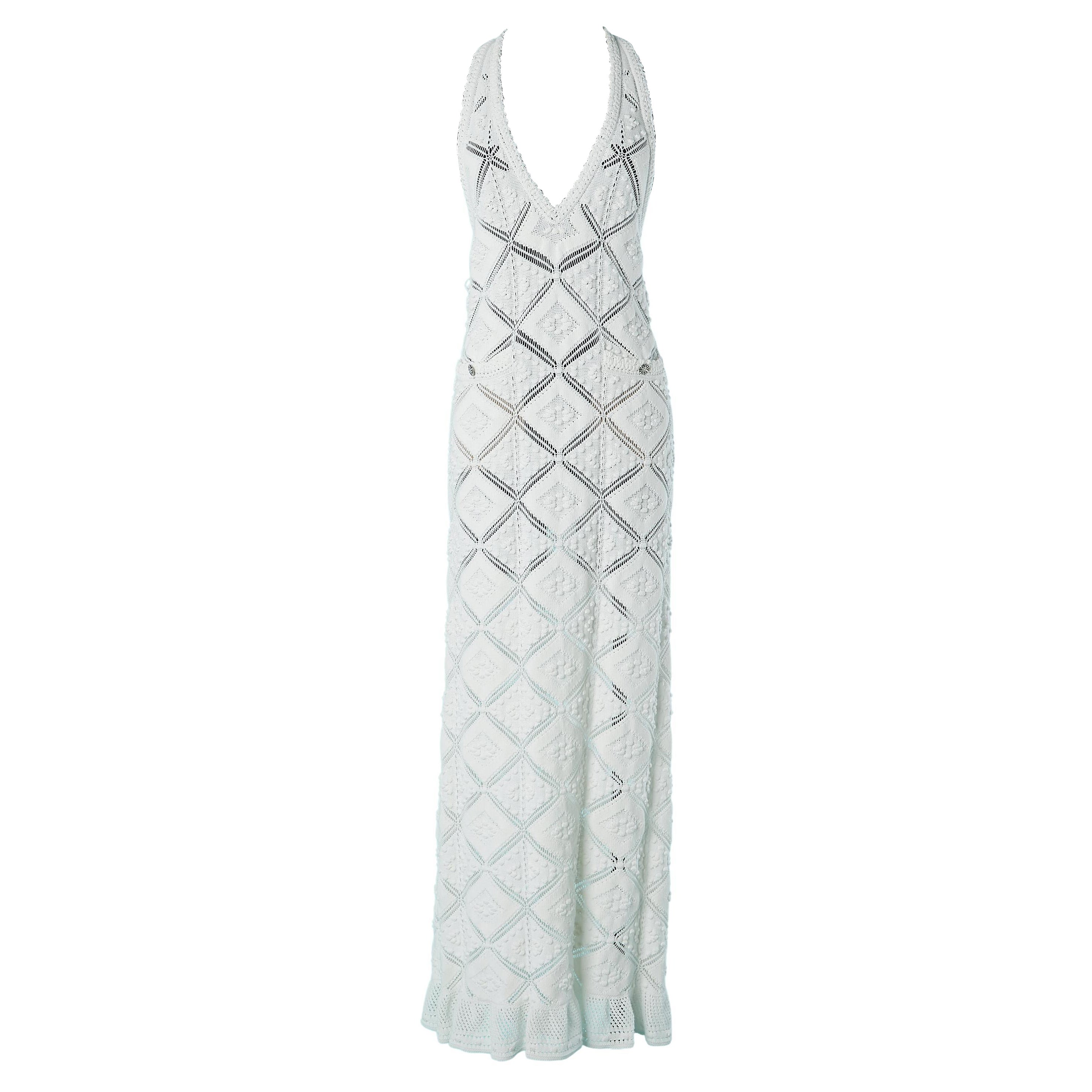 White crochet backless wedding dress or summer dress Chanel Resort 2023 For Sale