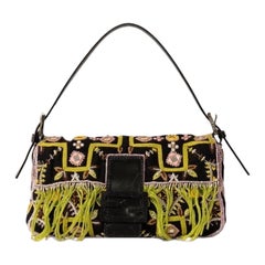 Borsa a Spalla Fendi Baguette In Tweed Ricamato Nera