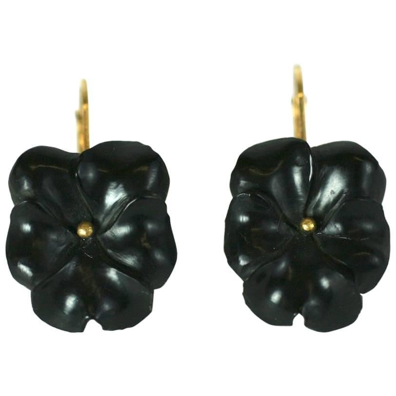 Victorian Gutta Percha Pansy Earrings