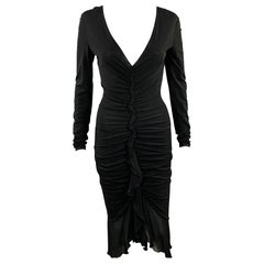 EMANUEL UNGARO Size XS Black Rayon Blend Ruffled Midi Cocktail Dress