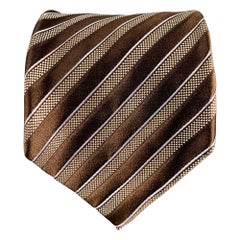 BRIONI Brown Cream Diagonal Stripe Silk Tie