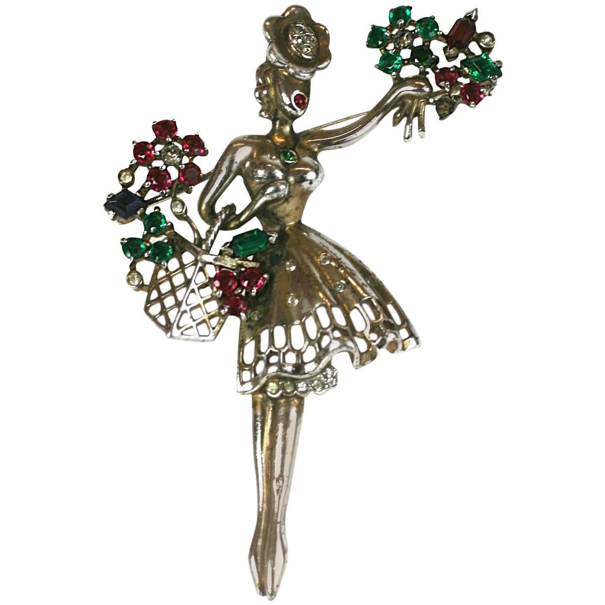 Trifari Sterling Alfred Philippe Riviera "Flower Seller" Brooch For Sale