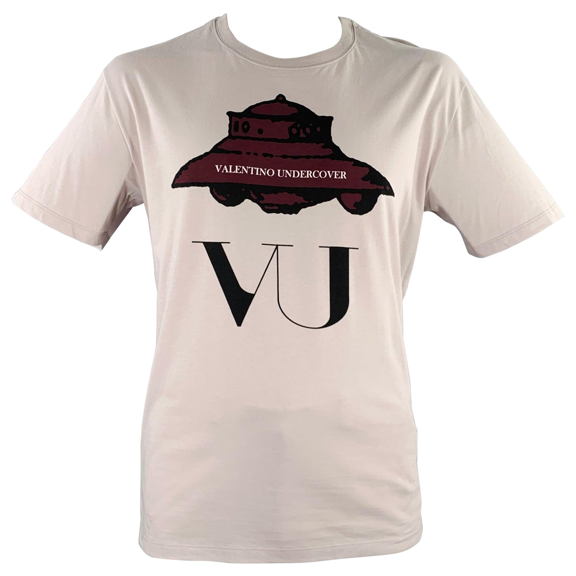 VALENTINO FW19 Talla L Camiseta cuello redondo algodón gráfico OVNI gris