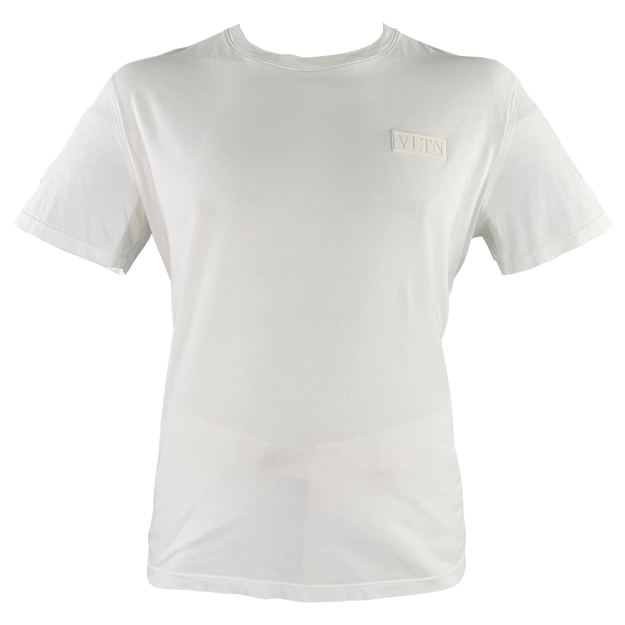 VALENTINO Size XL White Cotton Crew Neck T-shirt For Sale