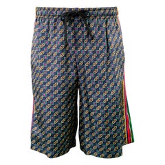 GUCCI Größe S Grüne mehrfarbige Streifen-Shorts aus Baumwolle und Polyamide mit Kordelzug