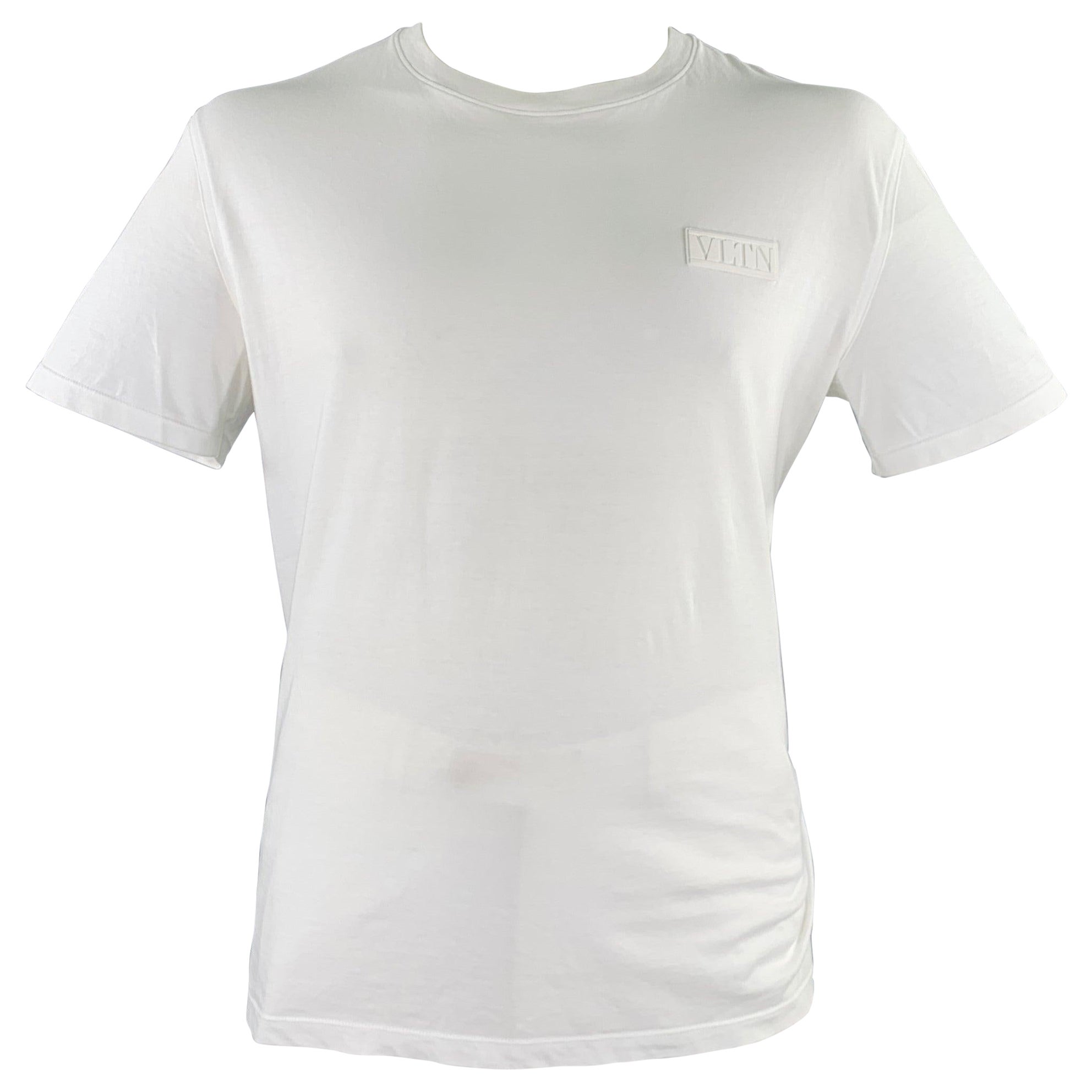 VALENTINO Size XL White Cotton Crew Neck T-shirt For Sale