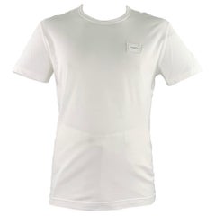 DOLCE & GABBANA Size L White Cotton Logo Patch Crew Neck T-shirt